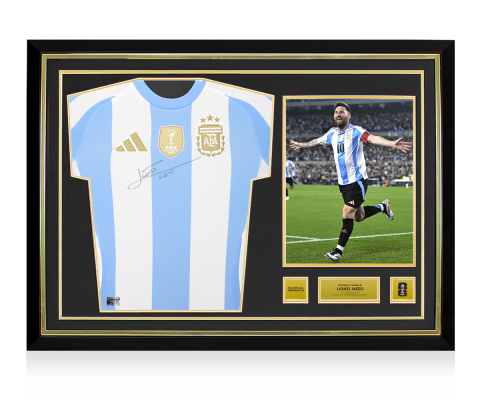 Lionel Messi Official 2026 FIFA World Cup™ Front Signed and Hero Framed Argentina 2024-25 Home Shirt