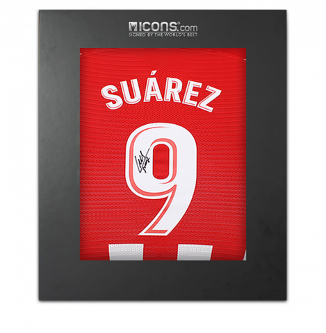 Luis Suarez Back Autographed Atletico Madrid 2019-20 Home Jersey with Fan Style Number In Deluxe Packaging