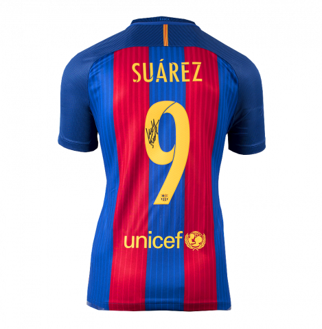 Luis Suarez Back Autographed FC Barcelona 2016-17 Home Jersey