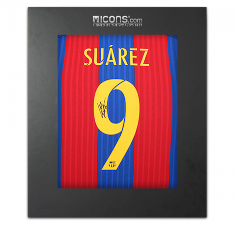 Luis Suarez Back Autographed FC Barcelona 2016-17 Home Jersey