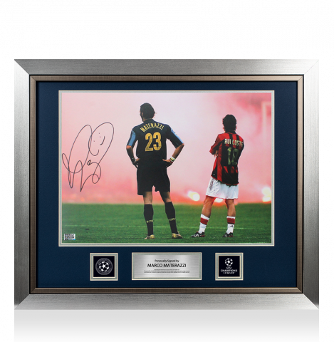 Marco Materazzi Official UEFA Champions League Autographed and Framed Internazionale Photo: Derby Days
