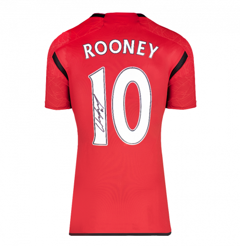 Wayne Rooney Back Signed Manchester United 2023-24 Home Shirt with Fan Style Numbers In Deluxe Packaging