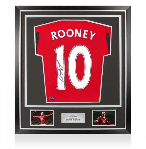 Wayne Rooney Back Autographed Manchester United 2023-24 Home Jersey with Fan Style Numbers In Classic Frame