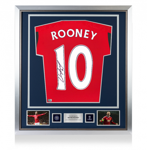 Wayne Rooney Official UEFA Champions League Back Autographed and Framed Manchester United 2023-24 Home Jersey with Fan Style Numbers