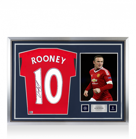 Wayne Rooney Official UEFA Champions League Back Autographed and Hero Framed Manchester United 2023-24 Home Jersey with Fan Style Numbers