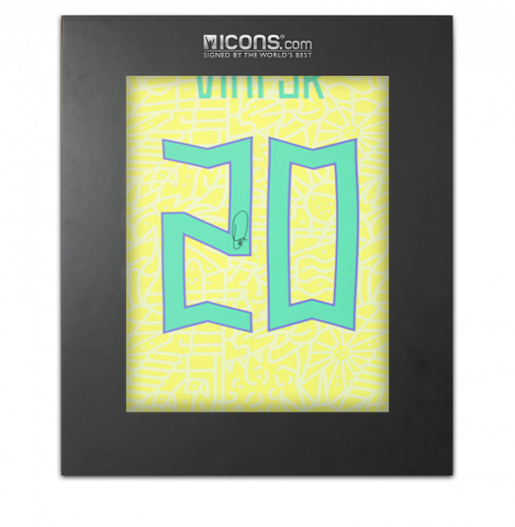 Vinicius Jr. Back Signed Brazil 2024 Home Shirt with Fan Style Numbers In Deluxe Packaging