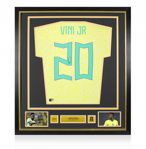 Vinicius Jr Official 2026 FIFA World Cup™ Back Signed and Framed Brazil 2024 Home Shirt with Fan Style Numbers