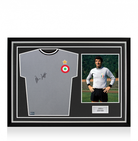 Dino Zoff Front Signed Juventus Retro Home Shirt In Hero Frame: Option 1
