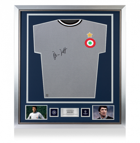 Dino Zoff Official UEFA Champions League Front Signed and Framed Juventus Retro Home Shirt
