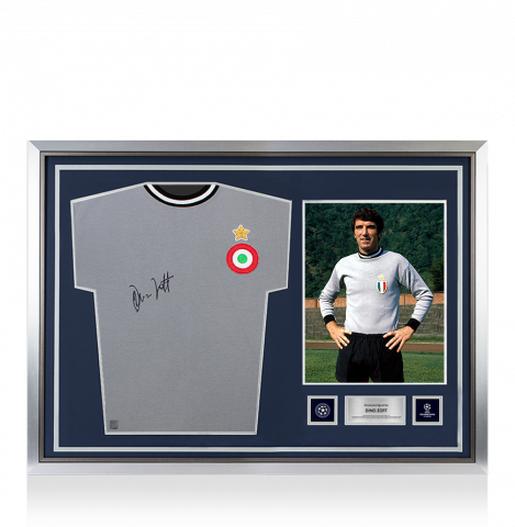 Dino Zoff Official UEFA Champions League Front Signed and Hero Framed Juventus Retro Home Shirt