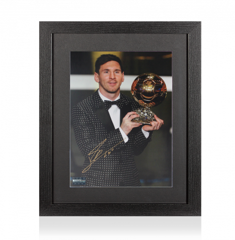 Lionel Messi Official Autographed Photo In Black Wooden Frame: 2012 Ballon d'Or Winner