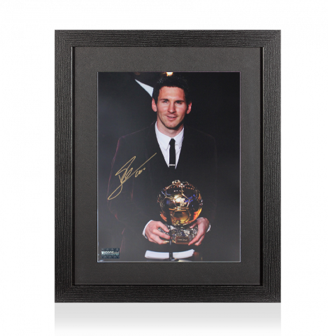 Lionel Messi Official Autographed Photo In Black Wooden Frame: 2011 Ballon d'Or Winner
