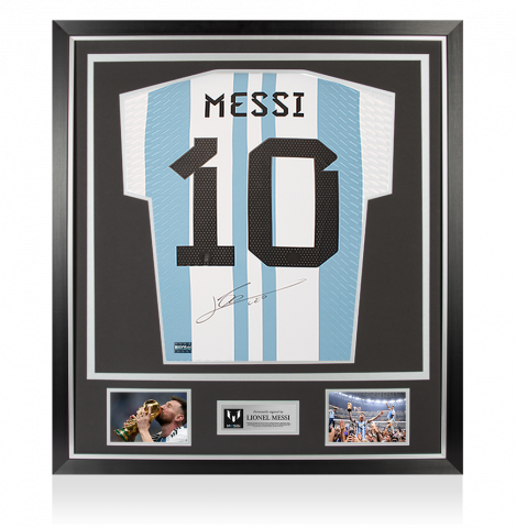 Lionel Messi Back Autographed Argentina Match Issue 2022 Home Jersey In Classic Frame