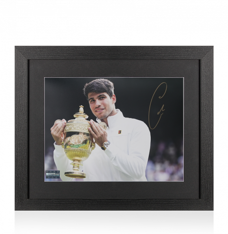 Carlos Alcaraz Autographed Photo In Black Wooden Frame: Wimbledon 2024 Trophy Lift