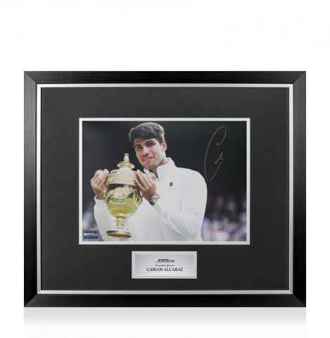 Carlos Alcaraz Autographed Photo In Premium Photo Frame: Wimbledon 2024 Trophy Lift