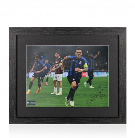 Lautaro Martinez Autographed Internazionale Photo In Black Wooden Frame: UEFA Champions League