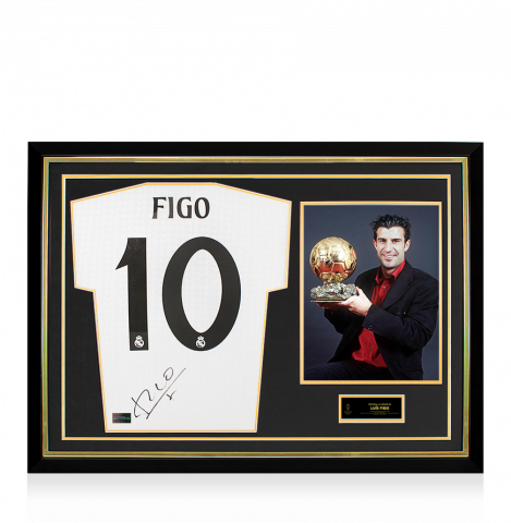 Luis Figo Official Ballon d'Or™ Back Autographed and Hero Framed Real Madrid 2024-25 Home Jersey