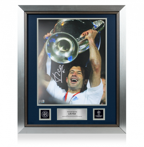 Luis Figo Official UEFA Champions League Autographed and Framed Real Madrid Photo: 2002 Winner