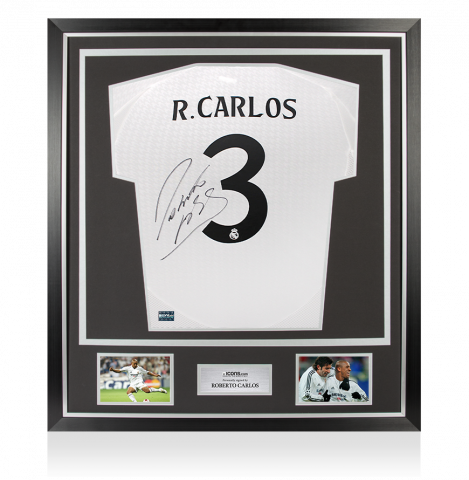 Roberto Carlos Back Autographed Real Madrid 2024-25 Home Jersey In Classic Frame
