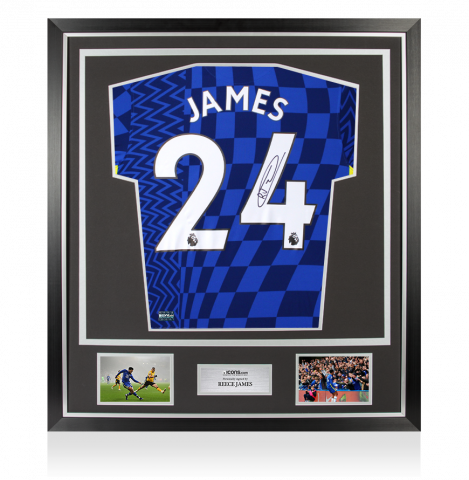 Reece James Back Autographed Chelsea 2021-22 Home Jersey In Classic Frame