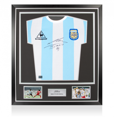 Diego Maradona Front Autographed Retro Le Coq Sportif Argentina Home Jersey In Classic Frame