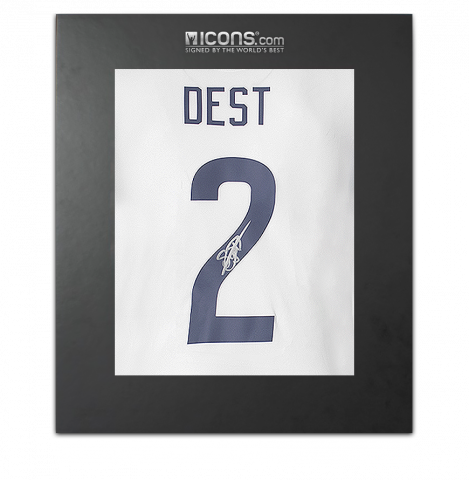 Sergino Dest Back Signed USMNT 2020-21 Home Shirt with Fan Style Numbers In Deluxe Packaging
